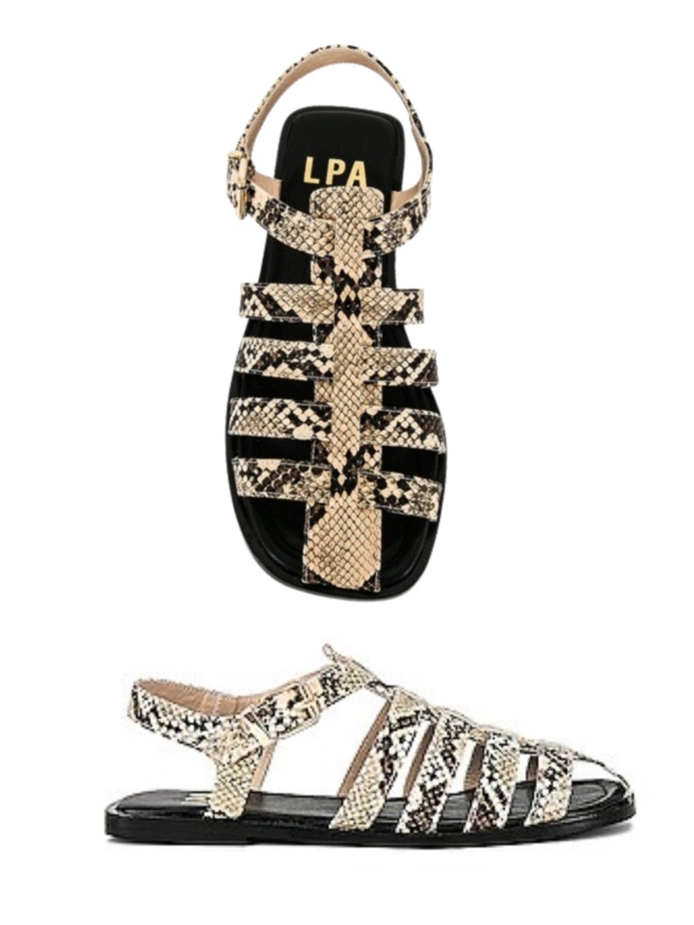 LPA Mura Fisherman Sandals Snake Print Neutral Strappy Size 8 Revolve NWOB